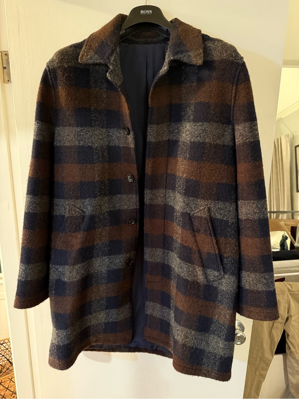 J. Crew Men's Plaid Wool Car Coat